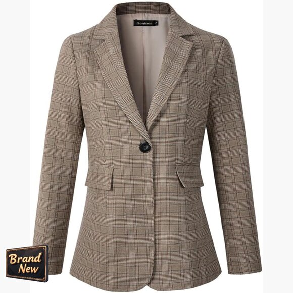 Jackets & Blazers - Regular Fit Plaid Blazer, One Button, Notch Collar, Long Sleeve